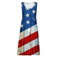 thumbnail image 3 of Women's Summer Print Casual Loose Pleated Sleevless Crew Neck Dress,American Flag Star Vertical Striped Ruffled Dress Womens 4Th of July Patriotic Dresses Casual Color Block Dress, 3 of 5