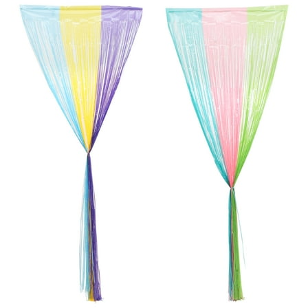 PAMINGONO 2PCS Rainbow Tinsel Curtains Assorted Wall Streamers For Background Decoration And Photo Booth