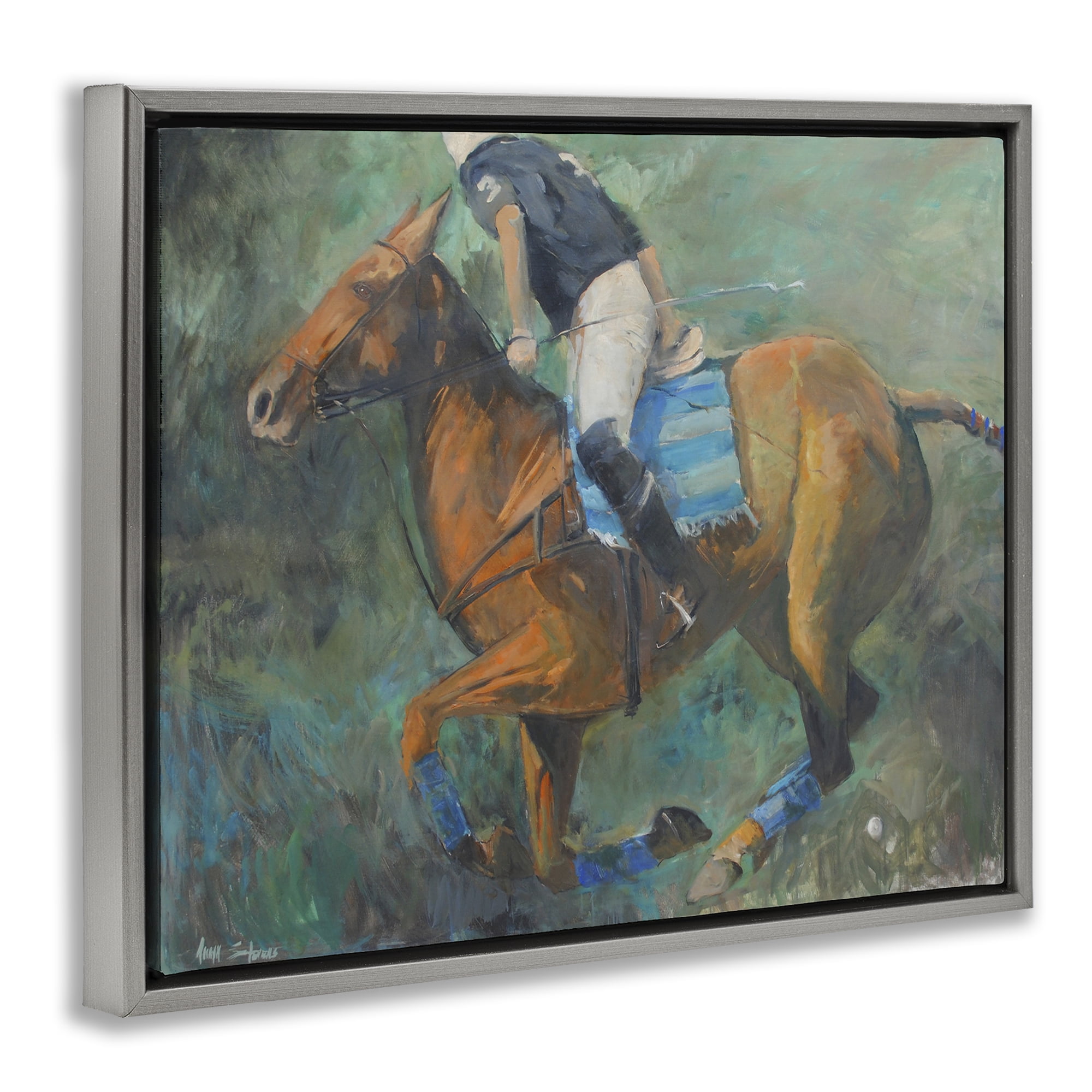 Stupell Industries Polo Rider in Dynamic Motion Gray Framed Floater Canvas Wall Art, design by Jadei Graphics