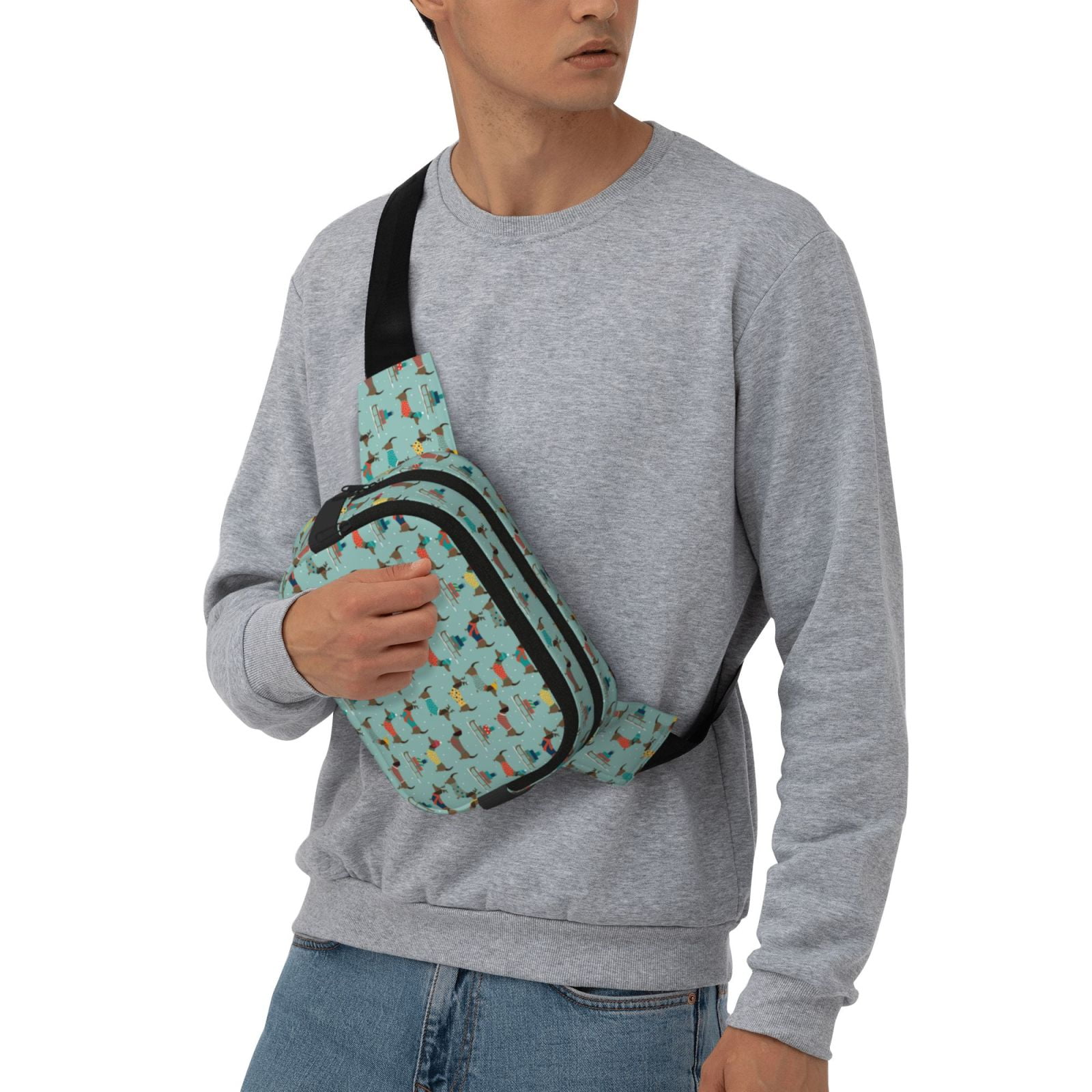 Picia Dachshund Dog Puppy Print Square Double-Layer Waist Bag Mini Adjustable Waist Belt Bag Exercise Running Travel Hiking