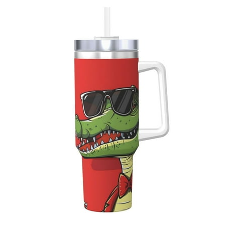 

Cauagu Cool Crocodile With Sunglasses Print Stainless Steel Vacuum Insulated Tumbler 40oz Water Bottle with Handle & Flip Straw Reusable Travel Coffee Mug for Women & Men
