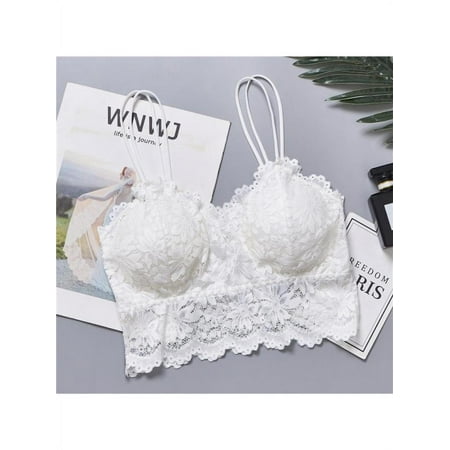 

Zupora Women Lace Sexy rimless bra with strap V-Neck Crochet Bralette Bra Padded Tank Underwear With Suspenders
