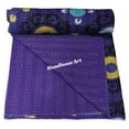 thumbnail image 4 of Indian Handmade Floral Kantha Quilt, Purple Floral Pattern, Cotton Throw Blanket Size (Twin Size - 60" x 90"), 4 of 5
