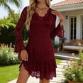 thumbnail image 1 of TaTaai V-Neck Lace Long Sleeve Dress Women's Midi Knee Length Stretchy Elegant Casual Party Dress Vacation Commute Summer Wear Gift, 1 of 6
