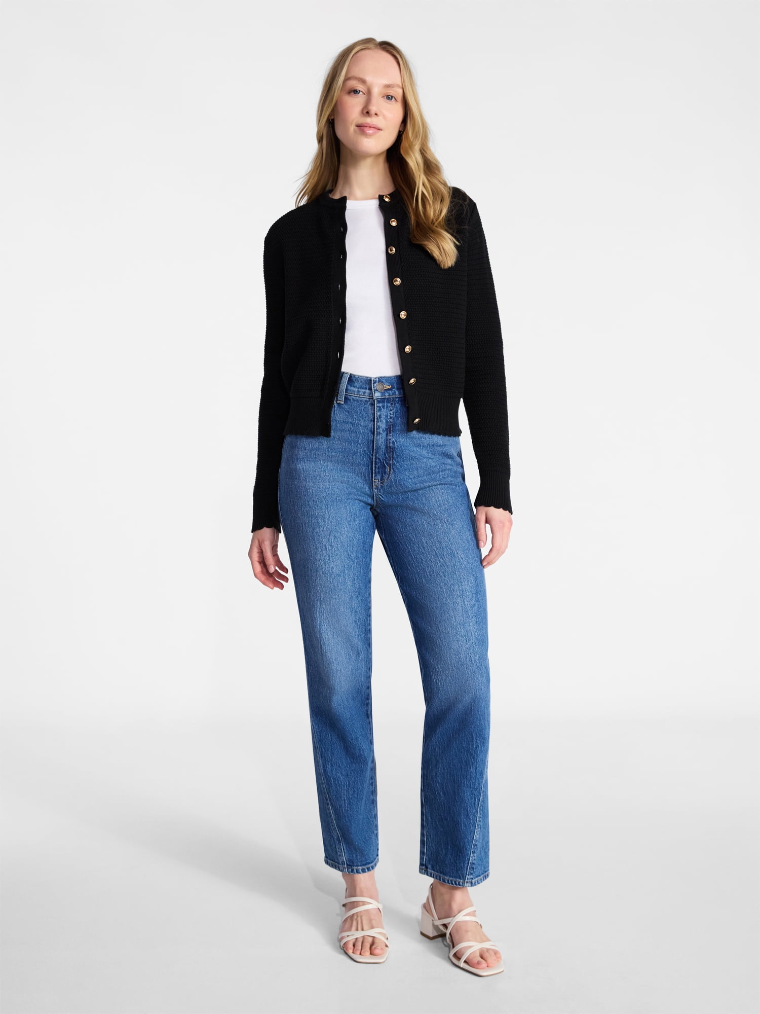 Time and Tru Women's Button Front Textured Cardigan, Sizes XS-XXXL