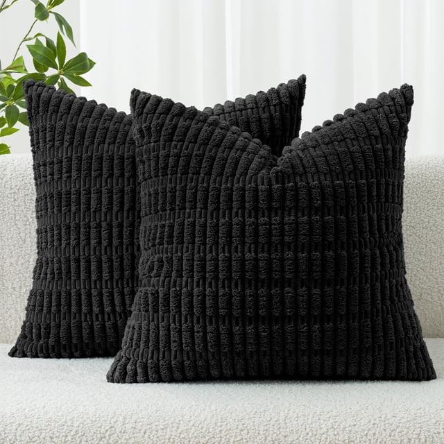 Funda de almohada decorativa de pana MIULEE, 60 x 60 cm, 2 unidades, color negro