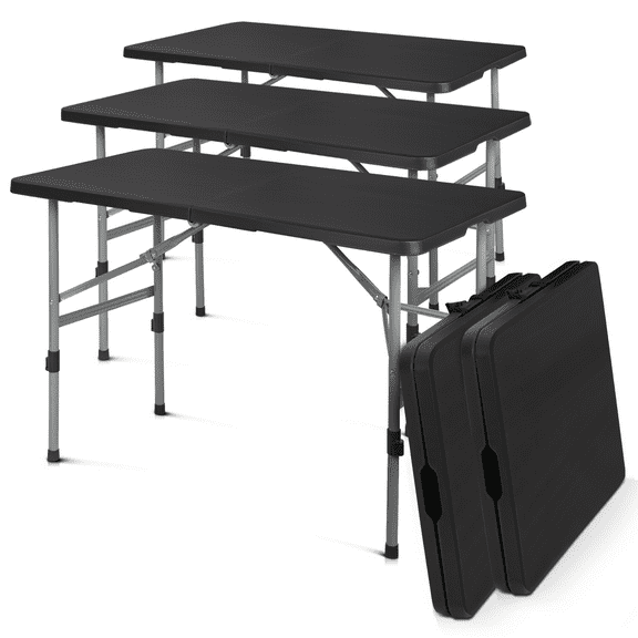 Magshion 4-Foot Plastic Folding Card Table Set of 5, Indoor Outdoor Foldable Table with Carrying Handle and Height Adjustable for Camping Picnic, Black