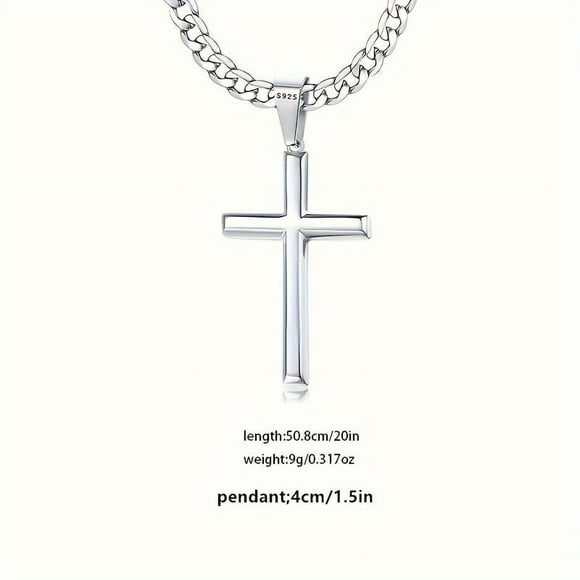 DEBGFS 1PC Exquisite S925 Sterling Silver Cross Pendant Necklace - Durable Hypoallergenic and Nickel-Free for Men and Women - Comes with Elegant Gift Box Perfect for Any Occasion,Silvery,none