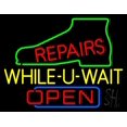 thumbnail image 1 of Shoe Repairs While You Wait Red Open LED Neon Sign 15 x 19 - inches, Black Square Cut Acrylic Backing, with Dimmer - Bright and Premium built indoor LED Neon Sign for store interior Décor, Storefront., 1 of 7