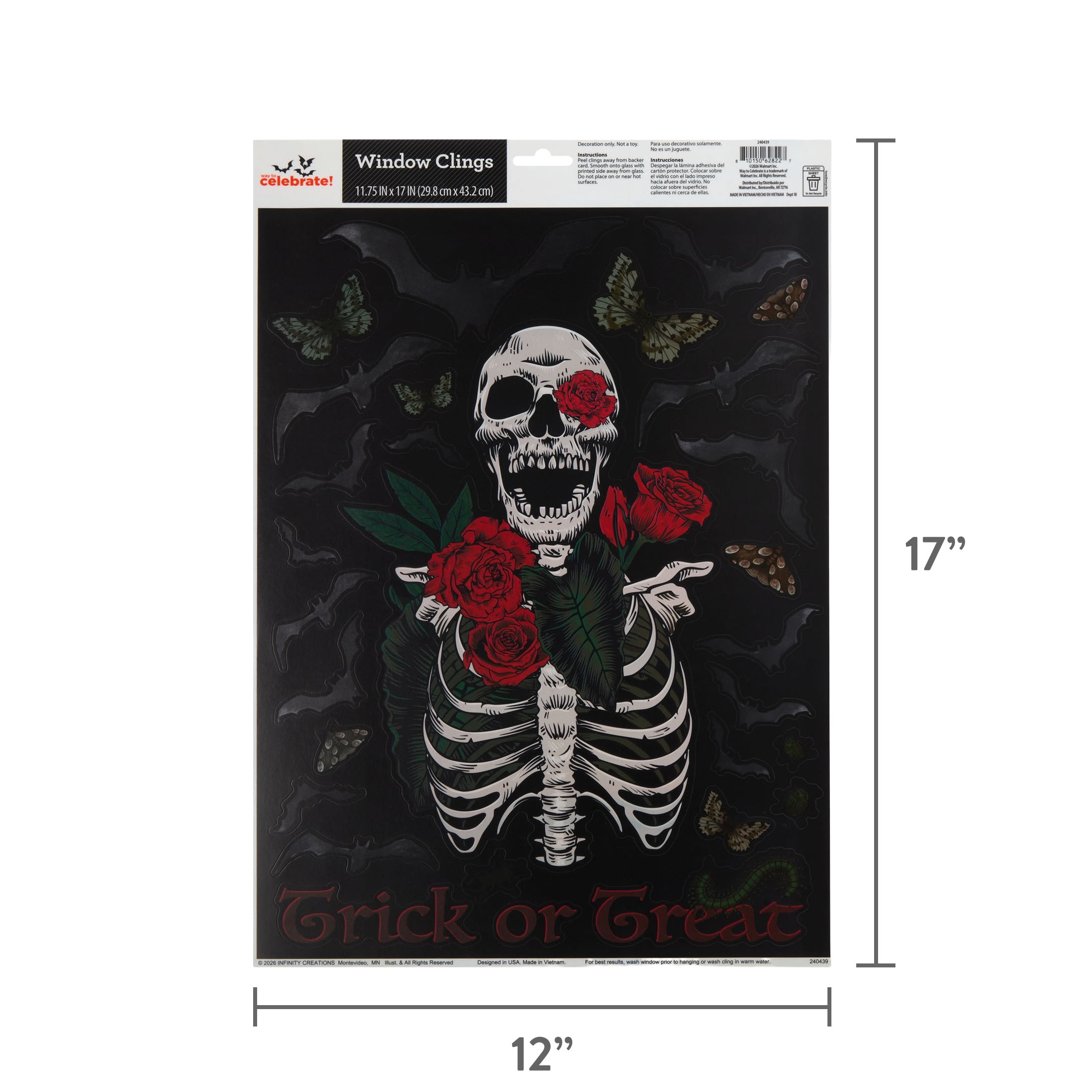 Skeleton and Roses Window Clings, Multicolor, 11.75" x 17", Halloween by Way To Celebrate