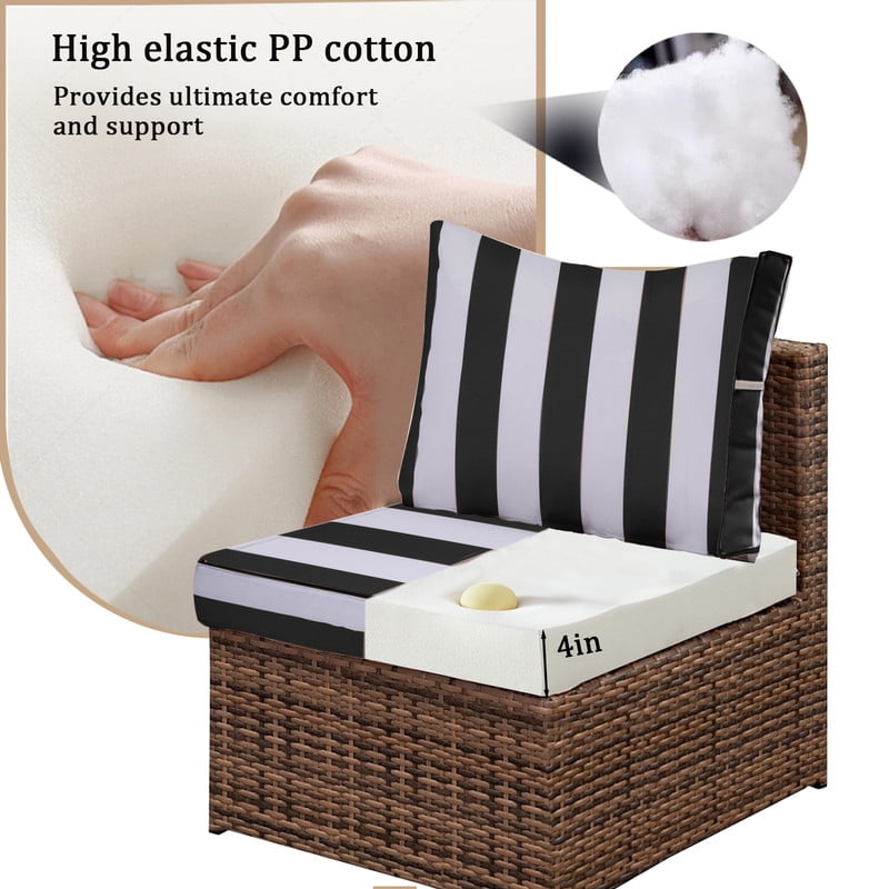 14 Pieces Outdoor sectional cushions replacement set, 4in thick patio furniture cushions, Waterproof Outdoor Couch Cushion,deep seat patio cushions For 6 Seat（Black white）