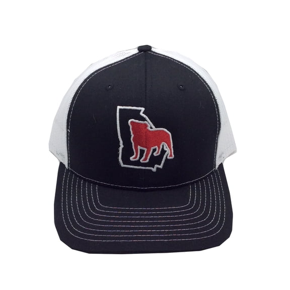 It's All About The South GA Outline with Bulldog Snapback Hat- Black, White Mesh