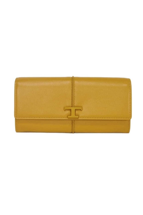 Pre-Owned Tod's T Timeless Long Flap Bi-fold Wallet with Compartment, Card Case, Coin Logo,...