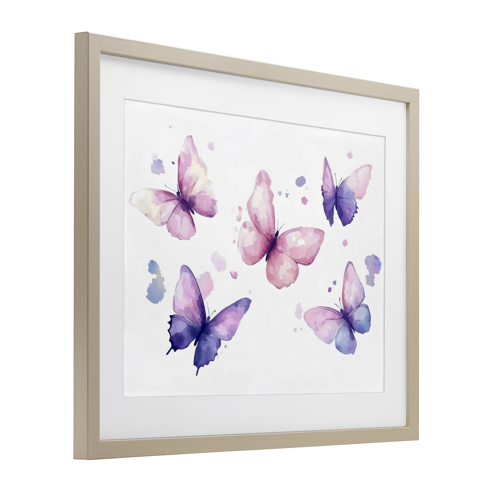 Stupell Industries Blue and Pink Butterflies Birch Framed Print Under Glass, design by Creative Studio