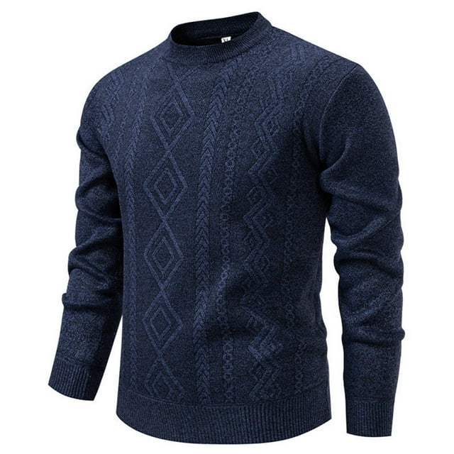 Pisexur Chandails Hommes Doux et Confortables Chandails d'Automne Hommes Chandail Tricoté à Rayures Élastique Chaleur Paresse Ample Décontracté Chandail à Col Rond Bleu,4TG