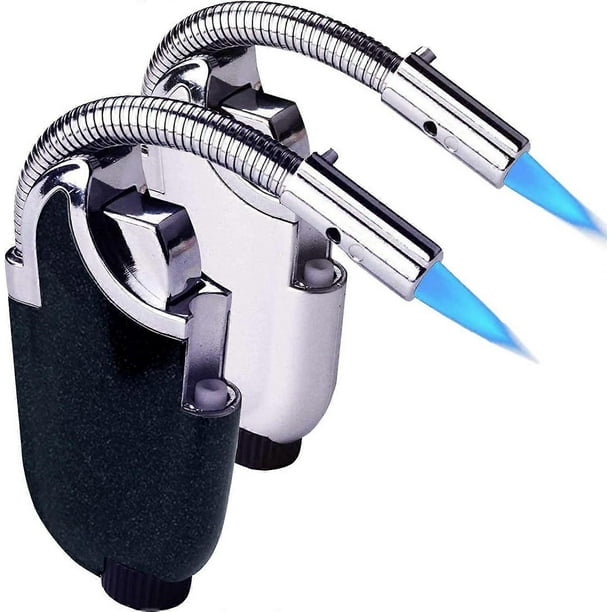 2-Pack Refillable Butane Torch Lighter with 360 Flexible Neck & Flashlight, BBQ, Grill & Camping Tool (Butane Gas Not Included)