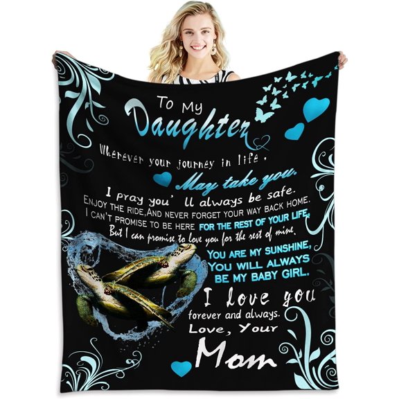 to My Daughter Blanket from Mom, Gifts for Daughter from Mom Ocean Turtle 60"x80" Flannel Blanket Christmas Birthday Gifts for Her Super Soft Flannel Fleece Blanket for Bed Sofa
