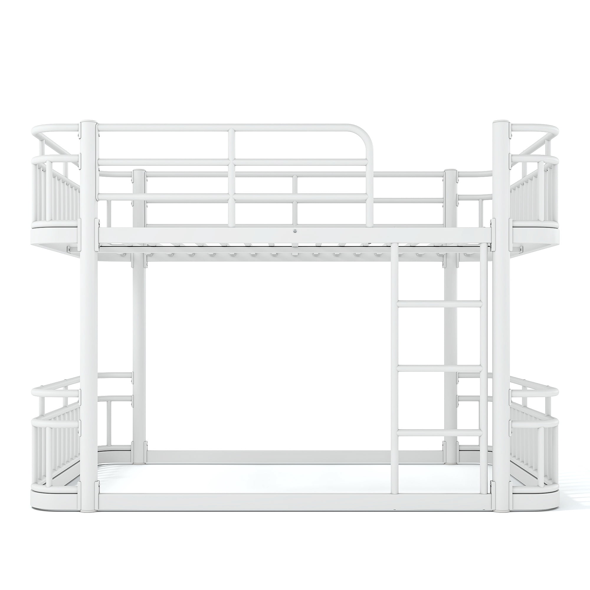 Full Over Full Bunk Bed 76.8 Inch, Metal Bed Frame with Ladder and Guardrails for Kids Teens Adults, Sturdy Round Pipe Construction, No Box Spring Needed, White