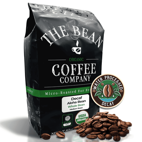 The Bean Organic Coffee Company Water Processed DECAF Aloha Bean (Hawaiian Hazelnut), Medium Roast, Whole Bean Coffee, 5-Pound Bag