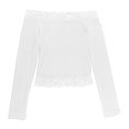 thumbnail image 5 of DHFJKG Womens Off The Shoulder Long Sleeve T Shirts Lace Trim Fitted Crop Tops For Women, 5 of 5