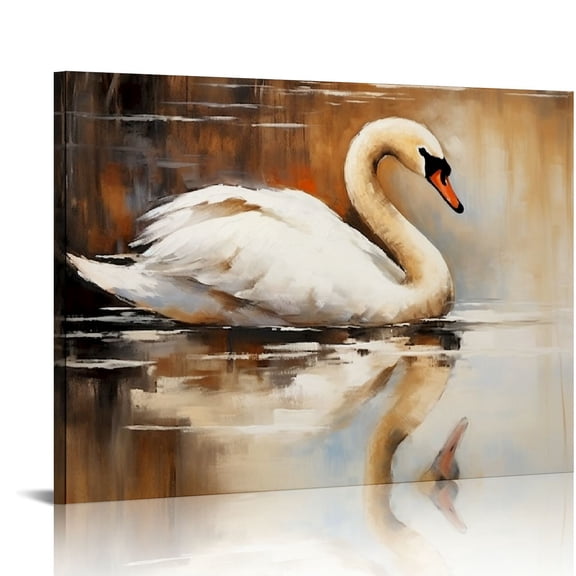 JRXY Swan Lake Canvas Wall Art Print, Bird Artwork 20x16in