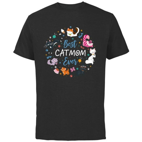 Disney Pet Parent Mother’s Day Disney Cats Best Cat Mom Ever - Short Sleeve Cotton T-Shirt for Adults - Customized-Black