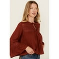 thumbnail image 2 of Cleo + Wolf Women's Lace Front Long Sleeve Peasant Top - CLFA24W13-BRDYBN Medium  US, 2 of 4
