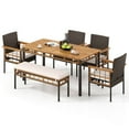 thumbnail image 2 of Costway 6PCS Acacia Wood Table Backless Bench 4 Armchairs with 1.97" Umbrella Hole Cushion, 2 of 10