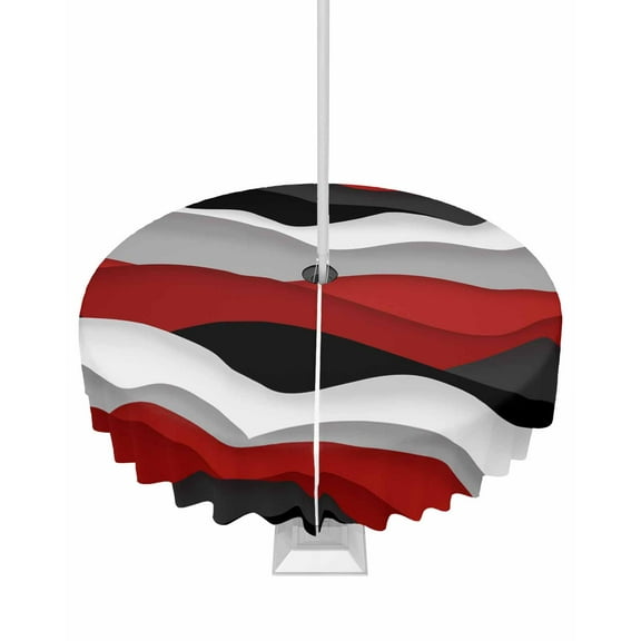 Fsddascl Red Black Ombre Outdoor Tablecloth - 60 Inch Round Dining Table Cover, Modern Geometric Moire Abstract Art Waterproof Outdoor Table Cloth with Umbrella Hole & Zipper for Picnic/Patio/Party