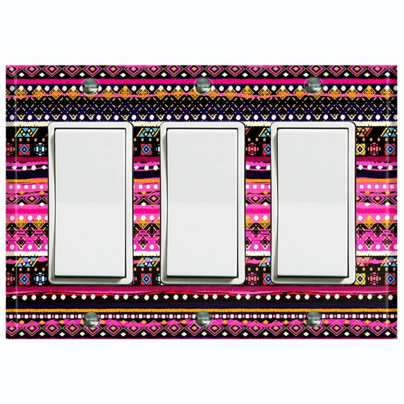 Metal Light Switch Plate Cover Ethnic Aztec Tribal Art Pattern Pink SFR048