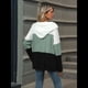 thumbnail image 4 of Suéter con Capucha y Media Cremallera para Mujer, Talla Grande, Color Block, Punto Acanalado, Cuello en V, Larga Verde L, 4 of 10