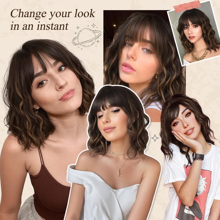 Short Wavy Wig with Bangs for Women Shoulder Length Bob  display picture 3