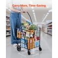 thumbnail image 4 of VEVOR Shopping Cart, Folding Grocery Utility Cart with Dual Baskets, Waterproof Liner & Wheels, 100 LBS Large Load Capacity, Heavy Duty Laundry Basket for Laundry, Shopping, Camping, Grocery, Luggage, 4 of 9