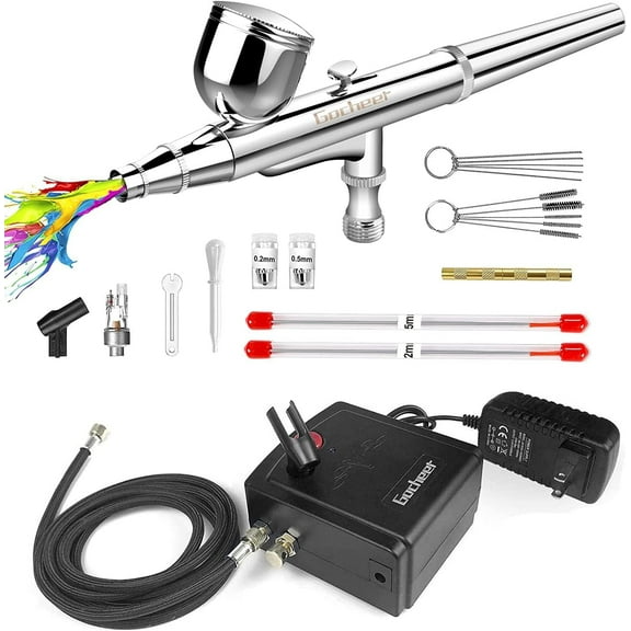 Gocheer 30PSI Airbrush Kit Multi-Purpose with Compressor Mini Air Brush Gun Set for Model Painting,Nail Art,Cake Decor, Makeup