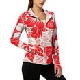 thumbnail image 2 of UPF 50+ Sun Protection Hoodie for Women - Tropical Floral Print Long Sleeve Zip Up Jacket with Thumbholes & Pockets, Lightweight Active Rash Guard Red L, 2 of 6