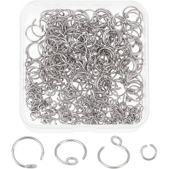 200Pcs 316 Surgical Stainless Steel Earring Hooks with 200Pcs 304 Stainless Steel Jump Rings Stainless Steel Color 10.5x9.5~10x0.7mm Hole: 2mm