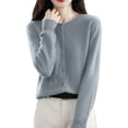 thumbnail image 4 of Resicozy Womens Cropped Cardigan Sweaters Lightweight Crew Neck Button Down Cardigans Open Front Long Sleeve Sweater Gray 2XL, 4 of 6