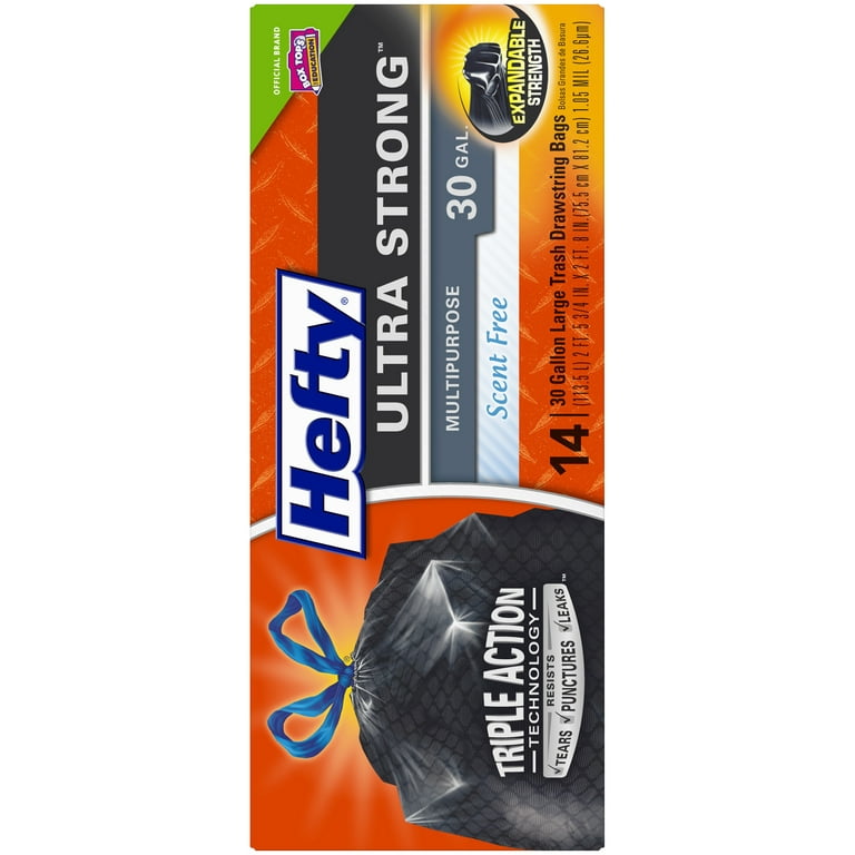 Hefty Ultra Strong Trash Bags, Drawstring, Multipurpose, Scent Free, 30 Gallon, Large - 14 bags