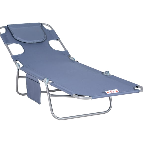 JERFIT 5-Position Folding Lounger Chair with Face Hole, Portable Outdoor Chaise for Beach Pool Patio, Gray Oxford Fabric