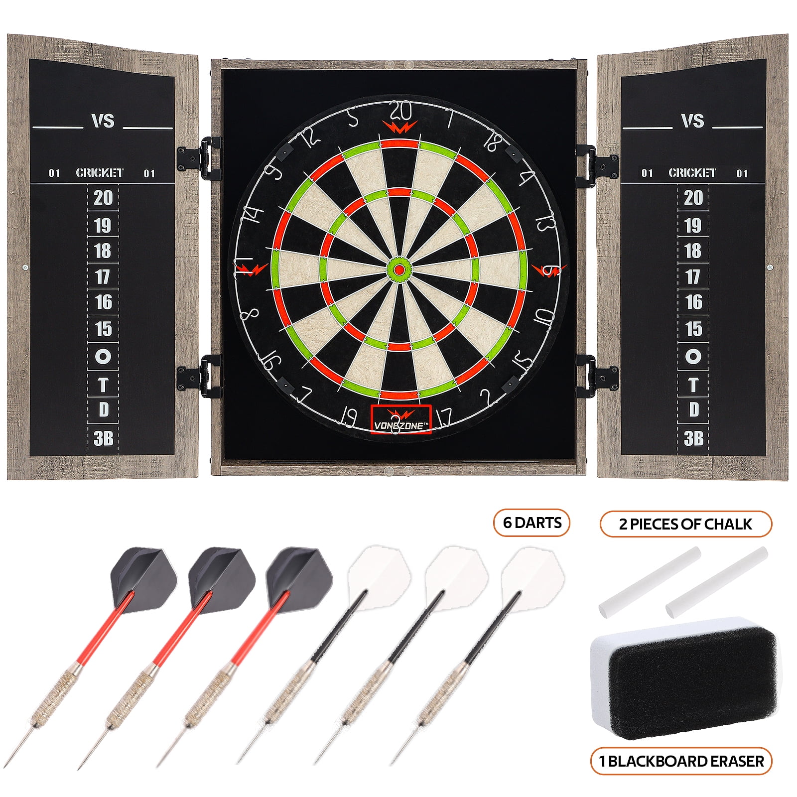Dartboard Cabinet Set - Dart boards for Adults Easy Assembly Magnetic Dartboard Scoreboard - Play Immediately - 6 Dart Chalk Set For Home Game Bar Accessories, Gray VONEZONE Dartboard Cabinet