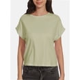 thumbnail image 2 of Womens Short Sleeve Cropped T-shirts Summer Rolled Dolman Sleeve Crop Tops Casual Round Neck Solid Short Basic Tees, 2 of 6