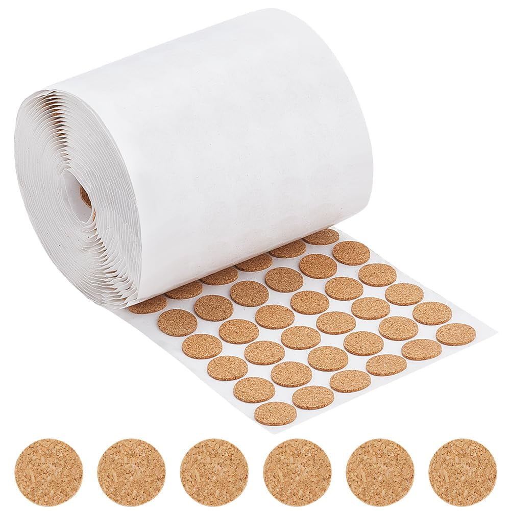 1 Roll Cork Stickers Flat Round Sienna 25.5x1.6mm 1400pcs/roll