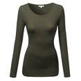 thumbnail image 3 of Emmalise Women's Basic Athletic Fit Tshirt Long Sleeves Round Crew Neck Tee (3Pk Olive, Red, Oatmeal, Large), 3 of 4