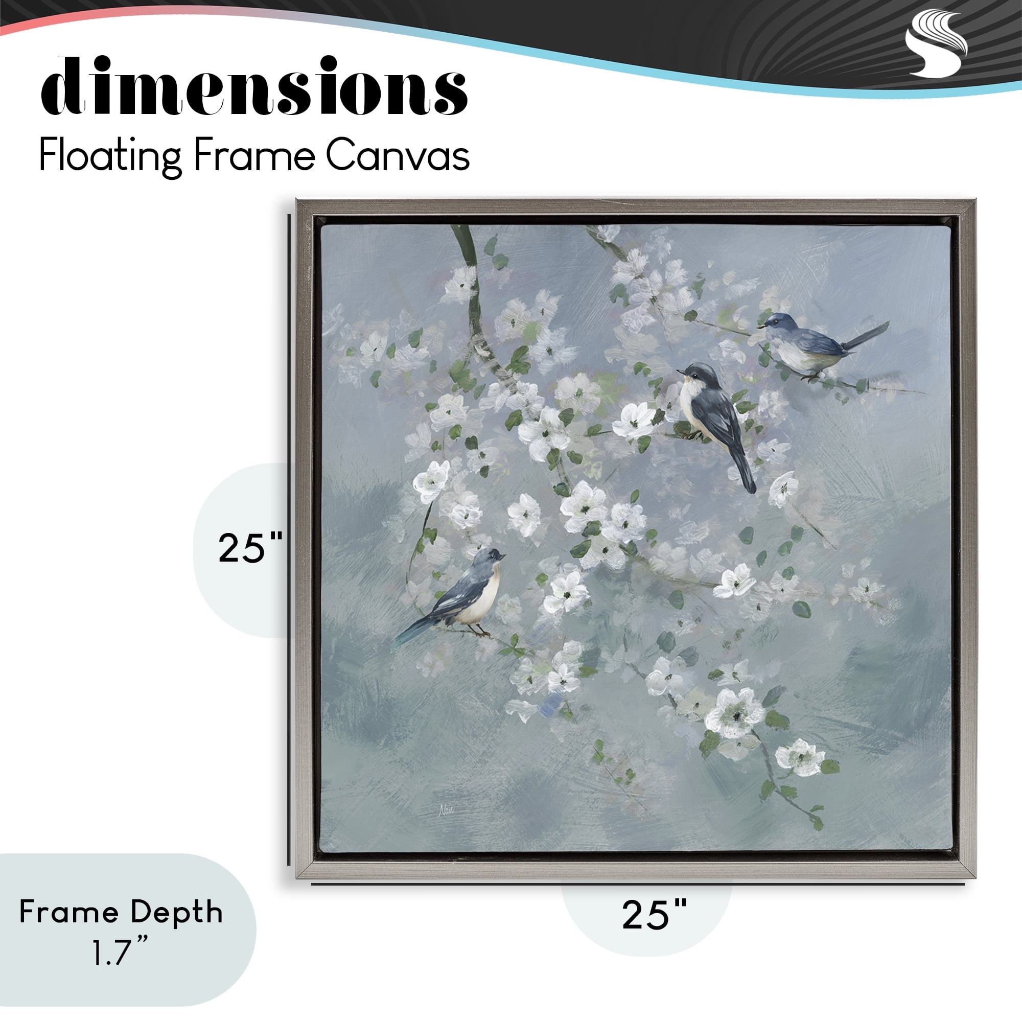 Stupell Industries Serene Birds on White Blooms Gray Framed Floater Canvas Wall Art, design by Nan