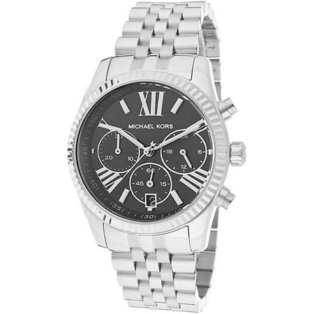 Michael Kors Women's Lexington Silver Stainless Steel Case, Band and Black Dial, Chronograph Watch, MK5708