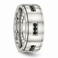 thumbnail image 4 of White Stainless Steel Ring Band Wedding Ridged Cubic Zirconia CZ, 4 of 6