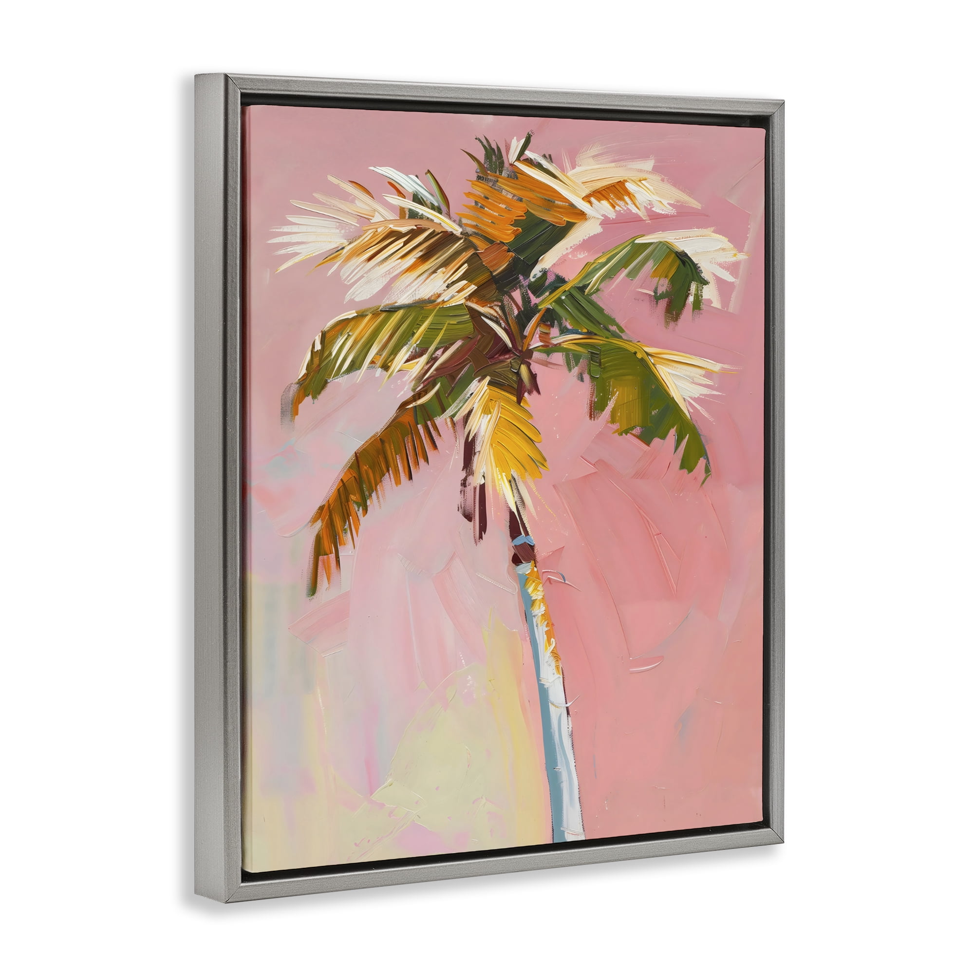 Stupell Industries Pink Palm Summer Oasis Gray Framed Floater Canvas Wall Art, design by The Prints Vibe