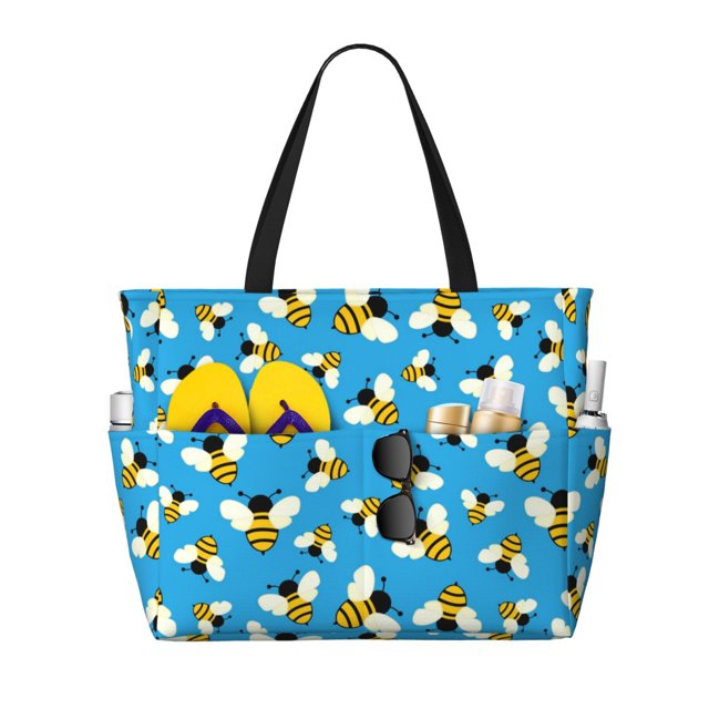 Fotbe Flying Bees Bolsa de Viaje para Playa - Resistente al Agua, Bolsa Tote de Gran Capacidad y Ligera con 7 Bolsillos para Mujeres y Hombres