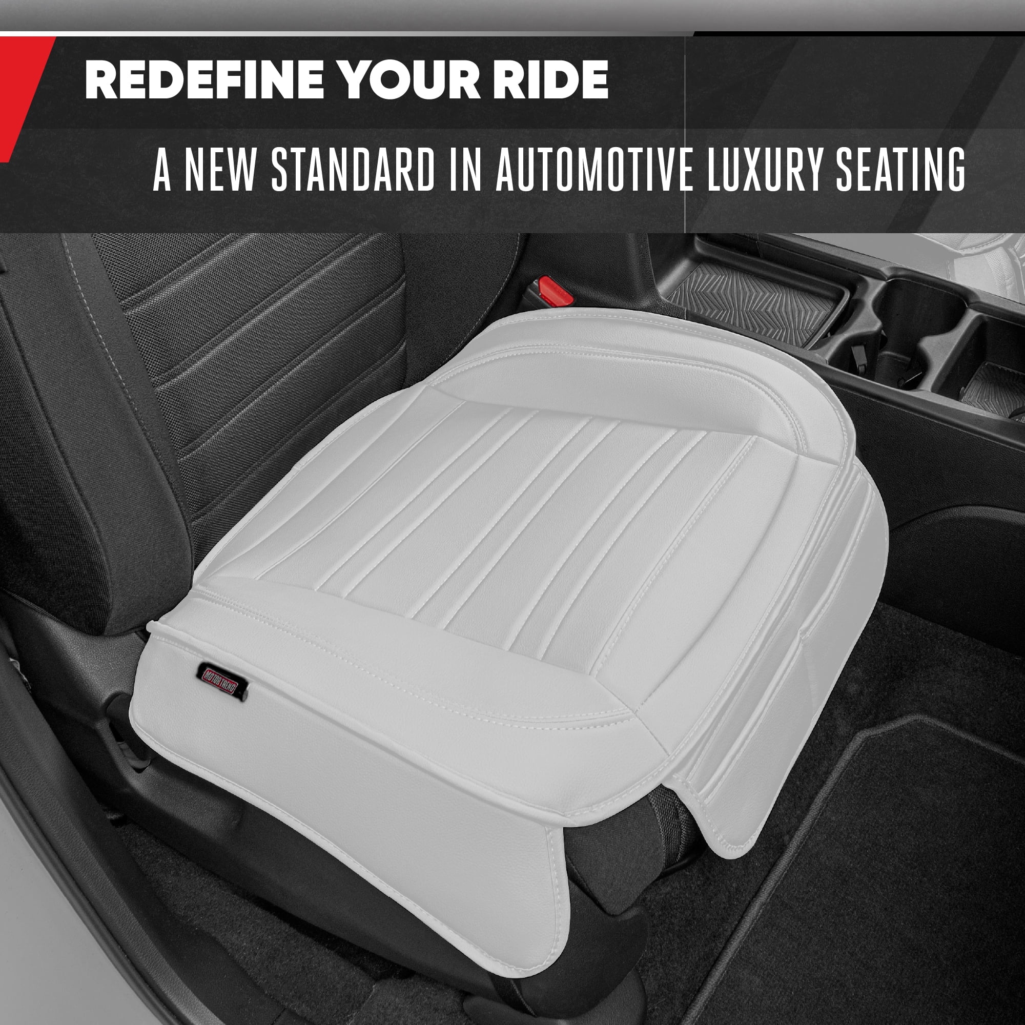 Motor Trend Faux Leather Front Car Seat Covers, Set of 2 with Storage Pockets, Bottom Cushion Auto Protectors, Universal for Car Truck SUV Van, White