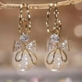 thumbnail image 6 of GKNET Korean Zircon Crystal Pearl Bowknot Tassel Earrings Drop Dangle Women Jewelry-3.Pearl, 6 of 8